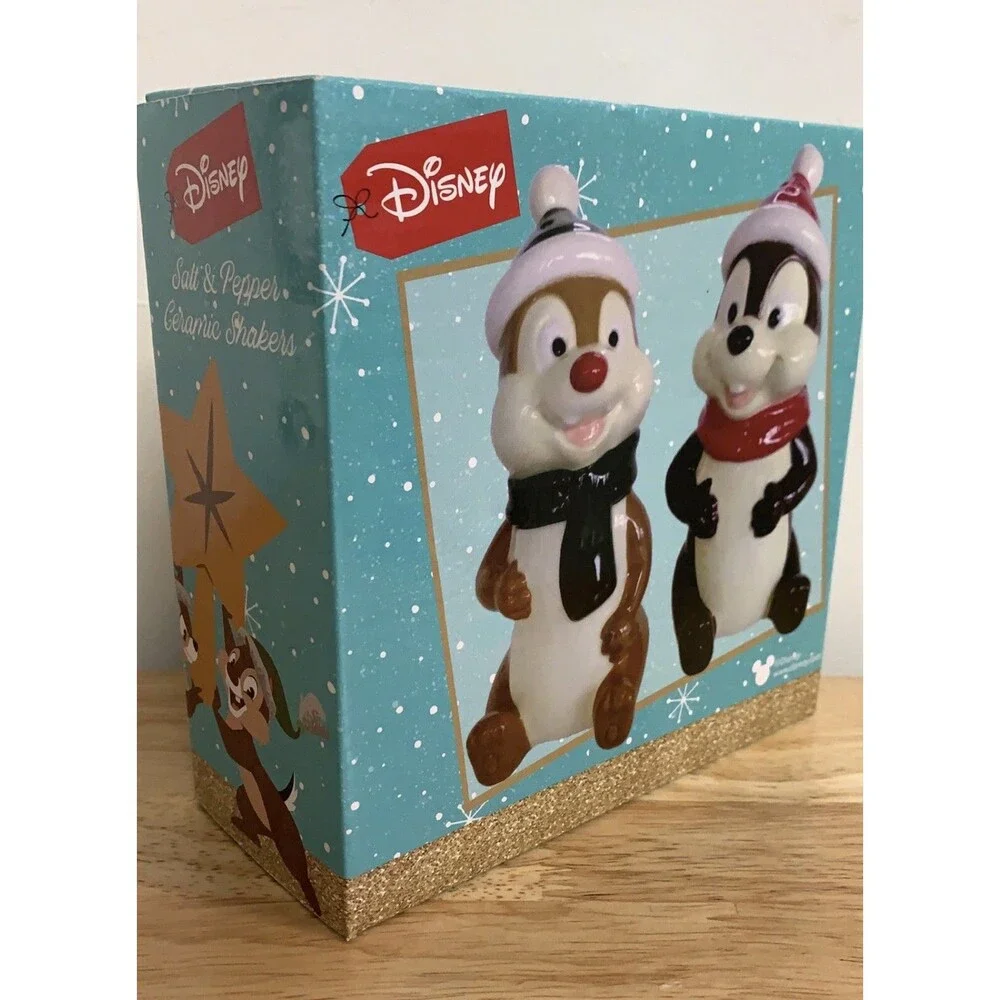 Disney Chip & Dale Chipmunk Salt & Pepper Shakers Ceramic Christmas 2022